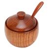 Wood Spice Pot Sugar Bowl Salt Pepper Seasoning Box with Spoon and Lid Kitchen Tool
