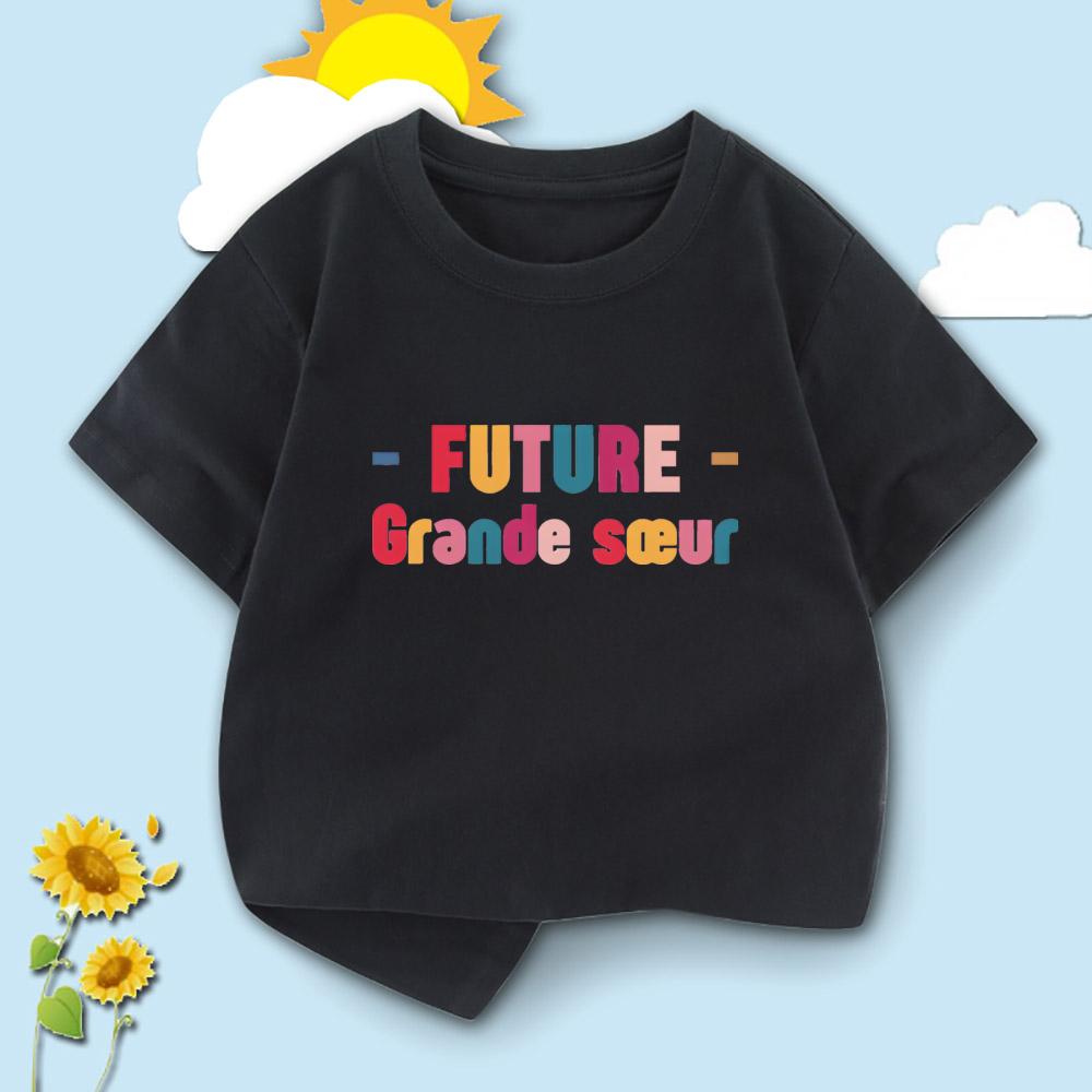 

French Future Big Sister Letter Print Kids T-shirt Short Sleeve Round Neck Child Tees Casual Pregnancy Announcement Kid Top 110