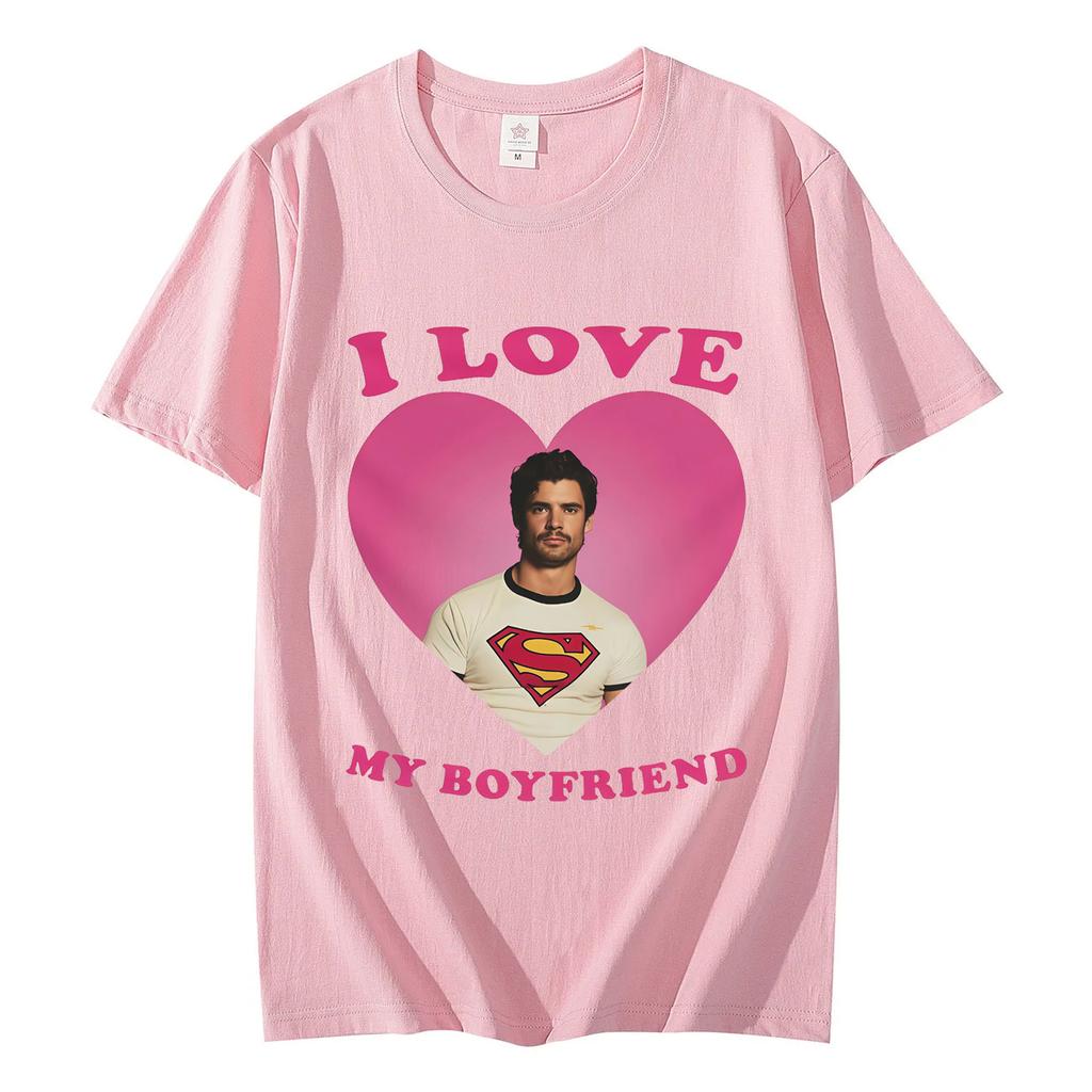 Ich liebe meinen Freund David Corenswet Lustiges Meme T-Shirt Hohe Qualität Mode Übergroße T-Shirts Herren Damen Freizeit Locker sitzende T-Shirts