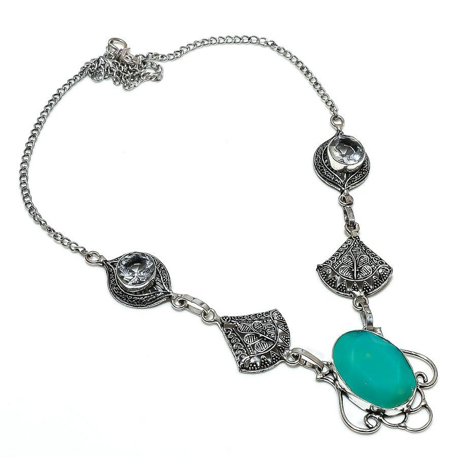 

Изумруд(Смоделированный) Ожерелье ручной работы из стерлингового серебра 925 пробы с драгоценными камнями 18 дюймов I4w49