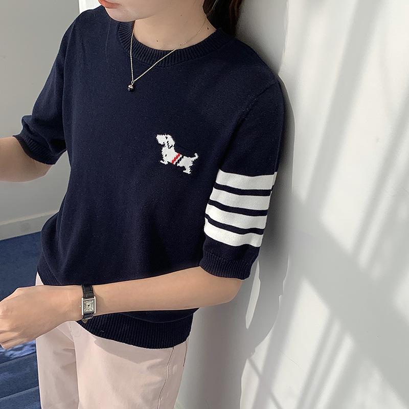 

Spring/Summer Women s Korean Style Cotton Knit Jacquard T-Shirt, Round Neck, Half Sleeve, Casual Fit XXL