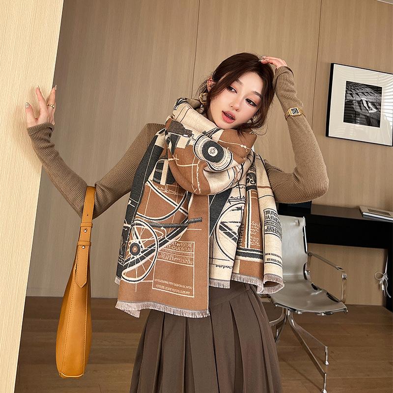 New Fashionable Imitation Cashmere Scarf for Women in Winter Versatile Double Sided Scarf To Keep Warm and Cold Proof Thickened Shawl