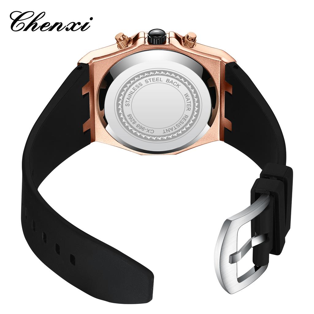 CHENXI Watches For Men Quartz Waterproof Sports Men's Watch Silicone Strap Chronograph Calendar Luminous Wristwatches
