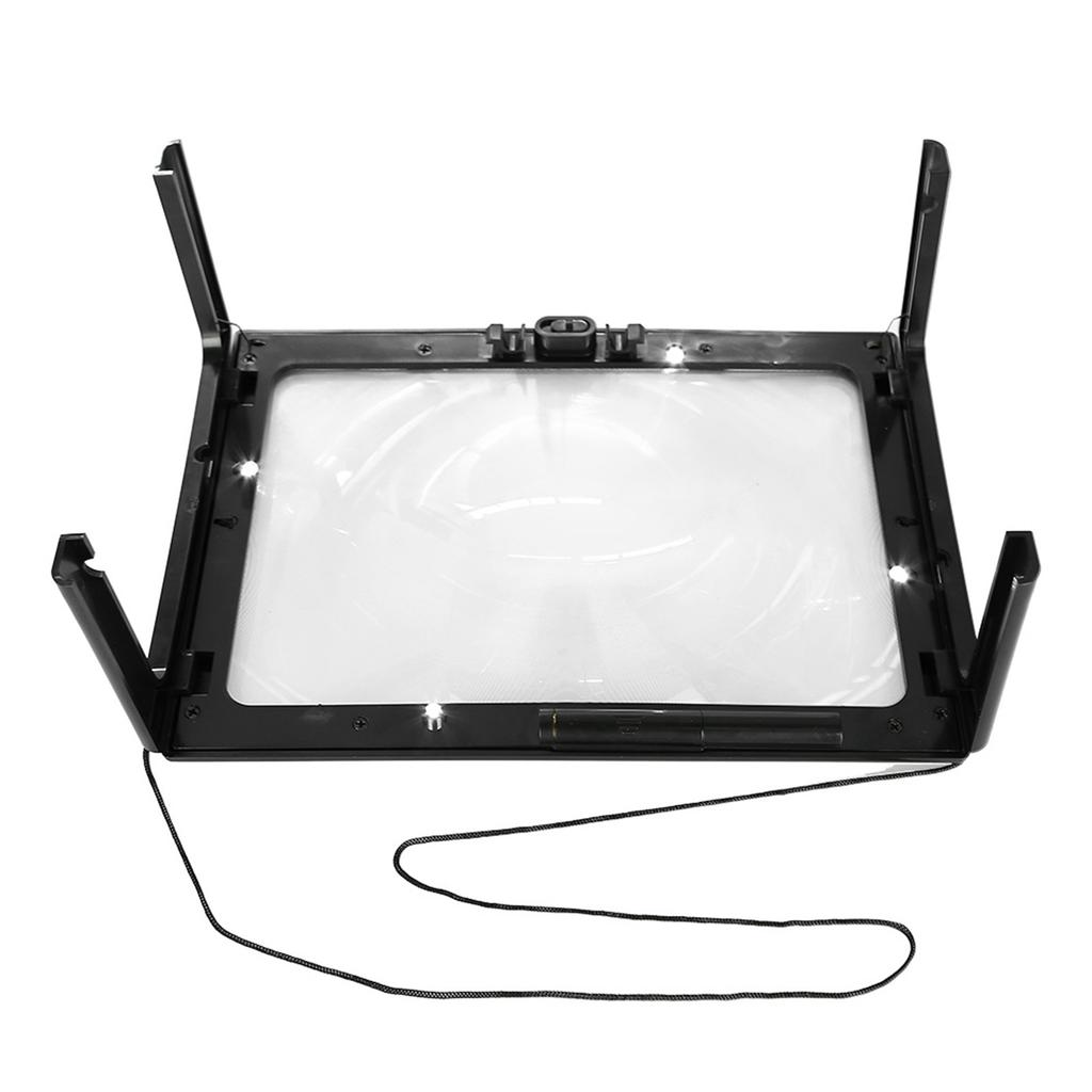 Foldable Ultrathin A4 Full Page Magnifying Glass with 3X Magnifier 4 LED Lights for Reading