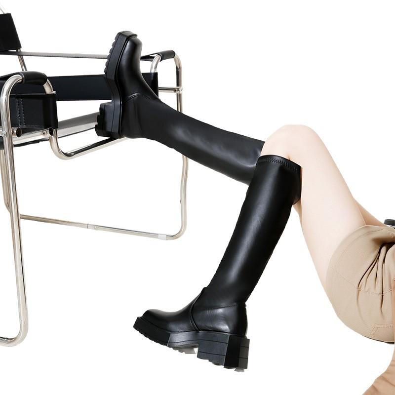 Boots Women's Autumn and Winter Small Inner Height Increase Thick-soled Knight Boots Hard Tube High Heel Boots