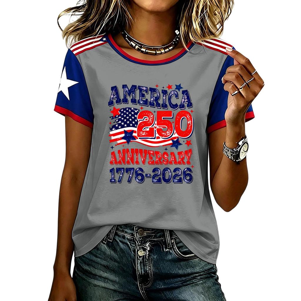 Casual Short Sleeve Graphic T Shirt for Men and Women American Anniversary Print Lightweight Comfortable Top