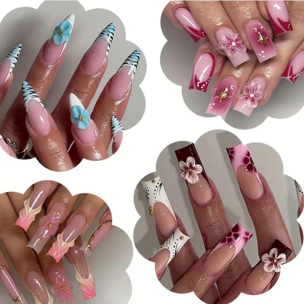 12Grids Mixed Colors 3D Carved Ice Crystal Flower Nail Charms Resin 3D Lily Flower Rhinestones for Luxury Manicure Decoration