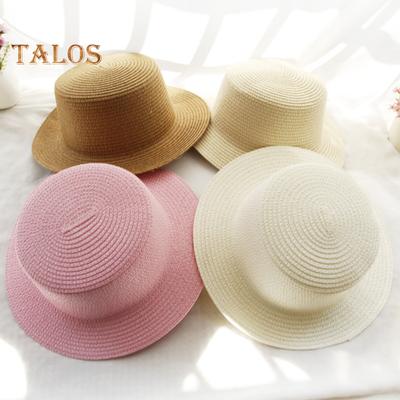 Women Straw Hat Sun Protection Anti-UV Wide Brim Flat Top Solid Color Foldable Breathable Outdoor Camping Fishing Sun Cap Vacation Beach Hat