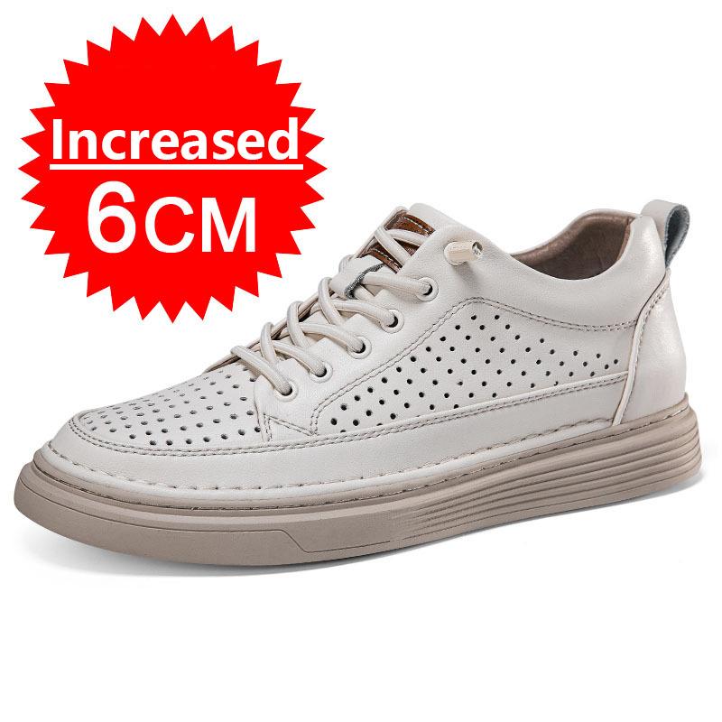 Genuine Leather Men Height Enhancing Shoes Men's Sneakers Men Elevator Height Increasing Insoles 6CM Sports Shoes Big Size 36-48