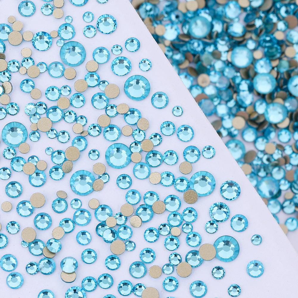 Pujiang Nail Art Strass Goldener Boden Gemischte Größe Flachboden Diamant Ungefähr 1440 Glas Aufkleber Diamanten Farbige Kleine Runde Diamanten