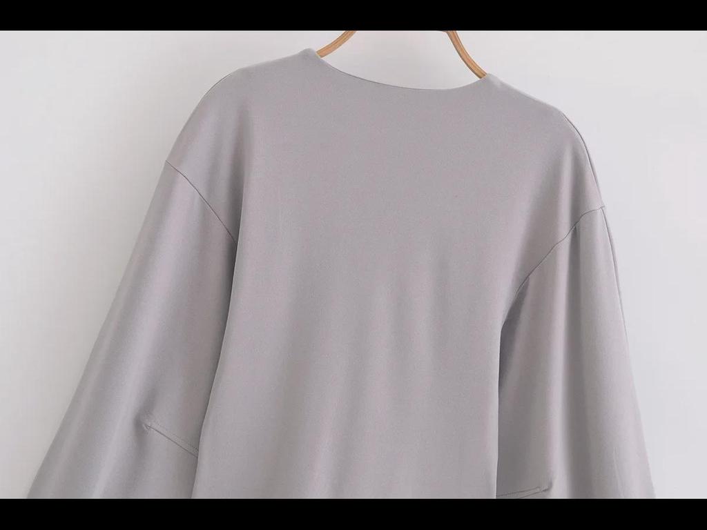 ZA Damski Dwustronny Materiałowy T-shirt z Okrągłym Dekoltem i Zestaw Spodni Casualowych o Prostym Kroju