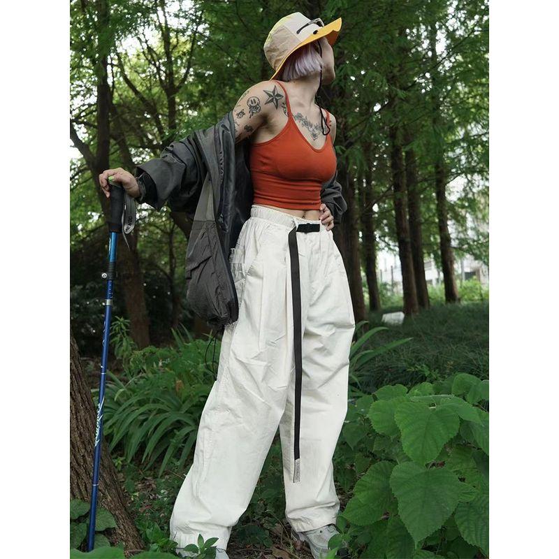 

Nature Renaissance Outdoor Quick-Drying Retro Easy Matching Leisure Cargo Straight Wide Leg Sexy Fashion Parachute Pants Dark night purple (fabric upgrade) M
