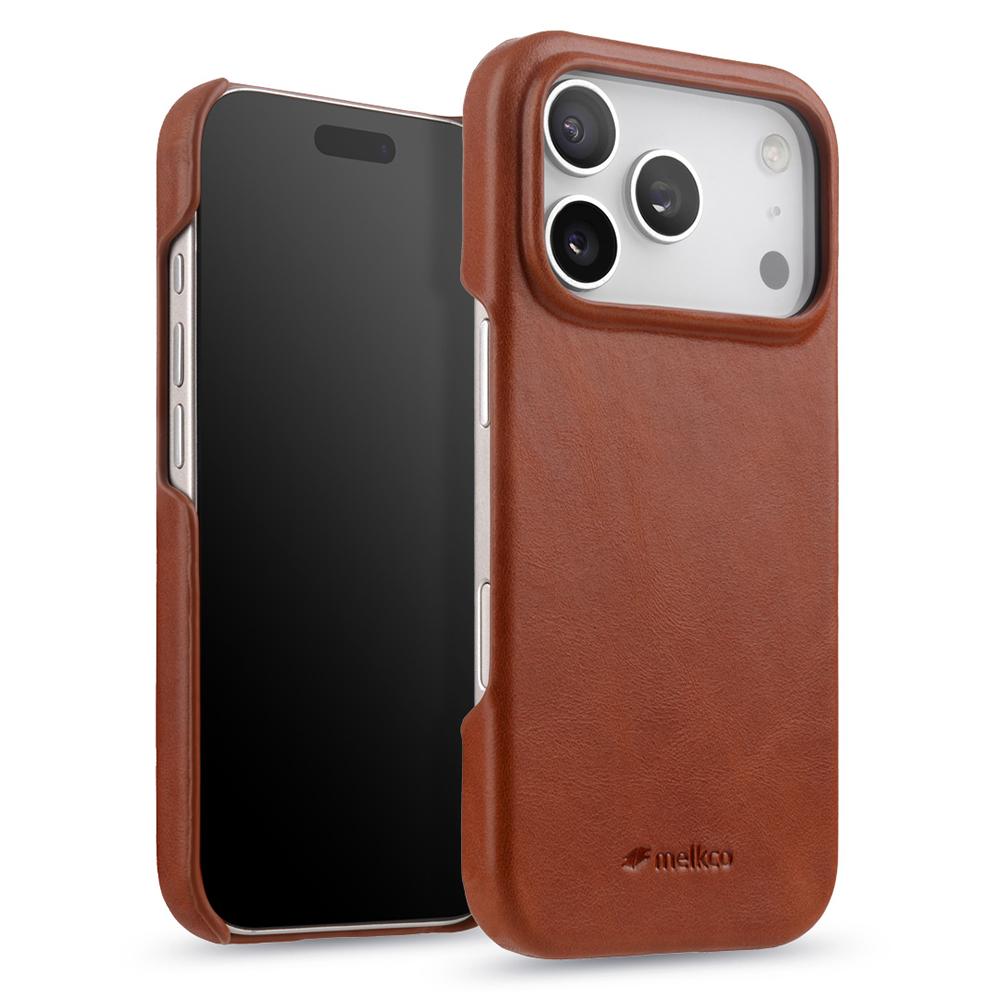 MELKCO For iPhone 17 Pro Max Case Compatible with MagSafe Waxy Genuine Cow Leather PC Phone Back Cover