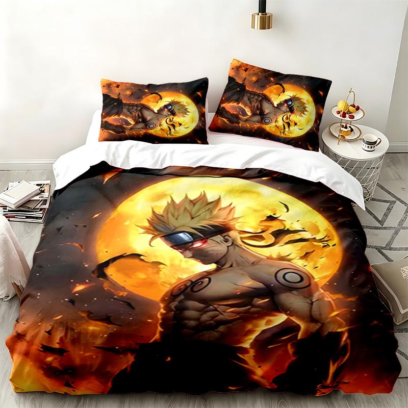 Naruto 3-teiliges Set Perfekt für das Schlafzimmer Bequemes Bettwäsche-Set enthält einen Bettbezug und zwei Kissenbezüge Ideales Geburtstags- oder Weihnachtsgeschenk