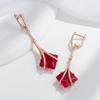 Square Red Natural Zircon Long Drop Earrings For Women  Rose Gold Color High Quality Daily Fine Vintage Jewelry