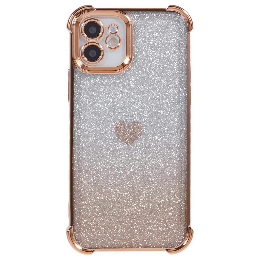 For iPhone 11 Drop Protection Cell Phone Case Heart Pattern TPU Glittery Powder Phone Cover