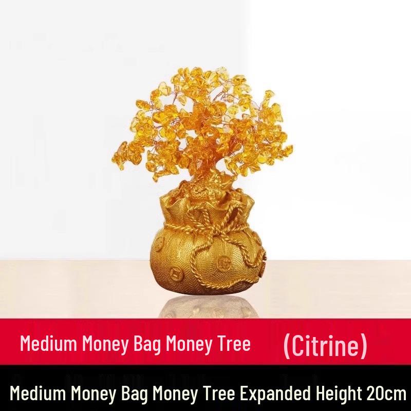 Citrine Money Tree Figurine: Attracts Wealth & Fortune, Perfect for Wine Cabinet or Living Room Entrance Decor.