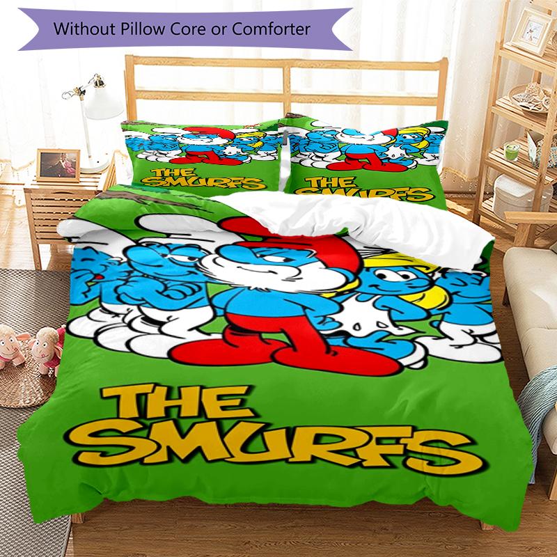 3pcs The Smurfs Bedding Set Duvet Cover Closure Includes 1 Duvet Cover & 2 Pillowcases, Soft and Comfortable for All Seasons.