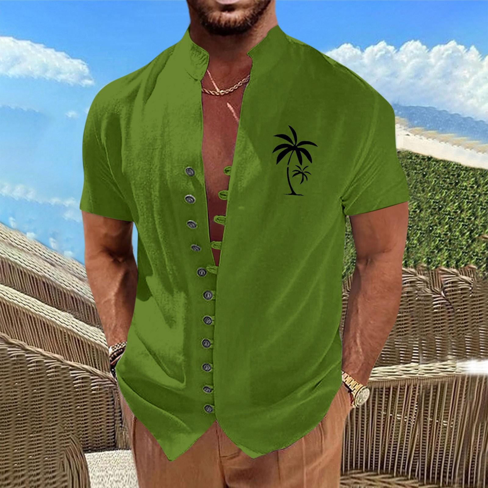 Новая мужская повседневная свободная рубашка в стиле ретро с короткими рукавами и принтом — фото 3