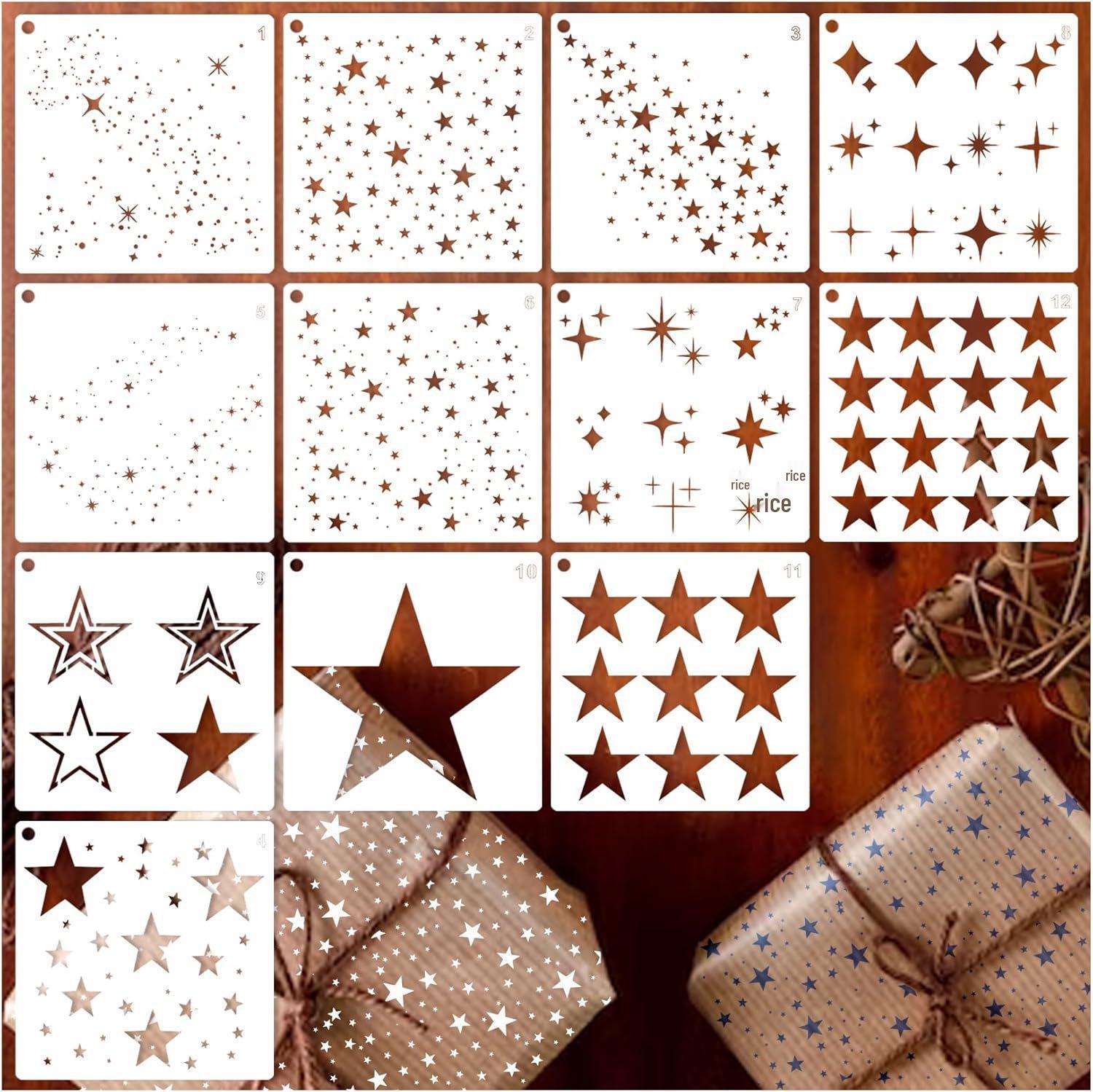 

12-Piece Shiny Star Shaped Background Craft Stencils for Card Painting and Mixed Media