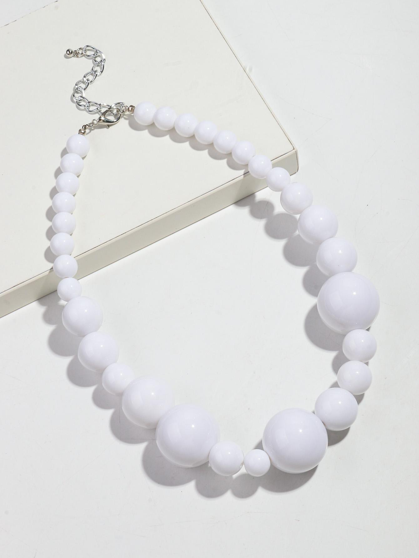 

New Exaggerated Big Round Beaded Choker Necklace for Women Punk Gothic Handmade Statement Necklace Party Jewelry Gift Collar белый