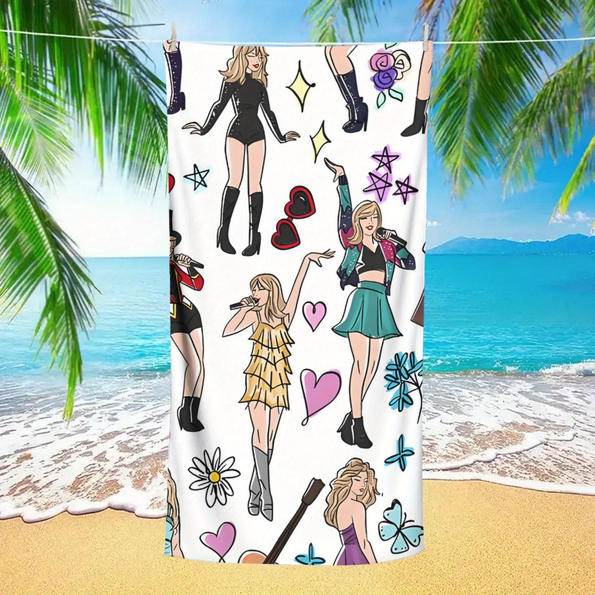 

Pop Singer Beach Towel Flat Print Famous Star Outfits Pattern Soft Microfiber Bath Towel for Music Fans Girls Travel Pool W40*H60(CM)