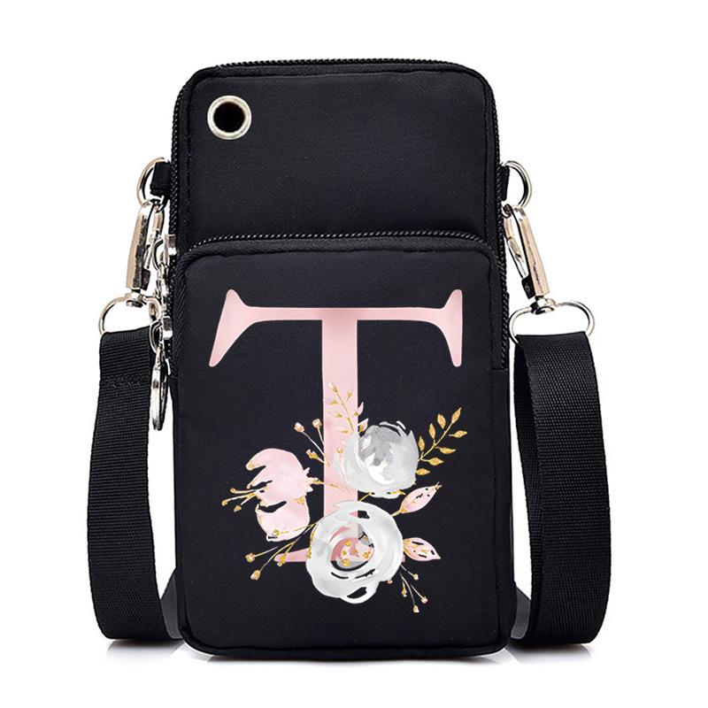 Letter Printing Black Oblique Span Bag Casual Portable Multi-Function Mobile Phone Bag