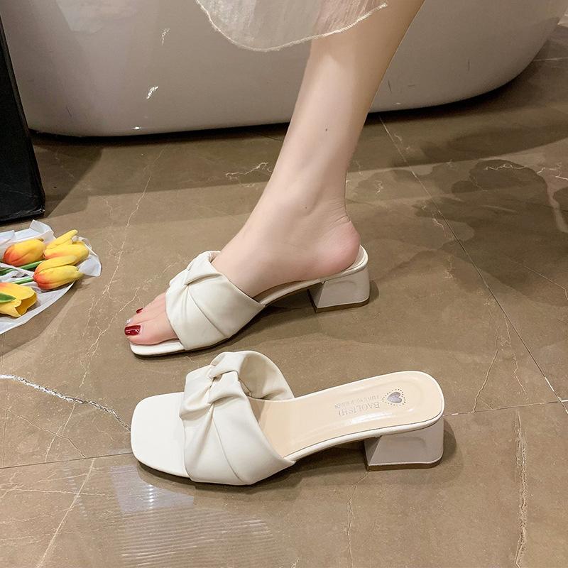 Slippers Women's Summer Outer Wear Medium Heel Sandals Women's 2025 New Fairy High Heels Summer Women's Thick Heel One-word Sandals