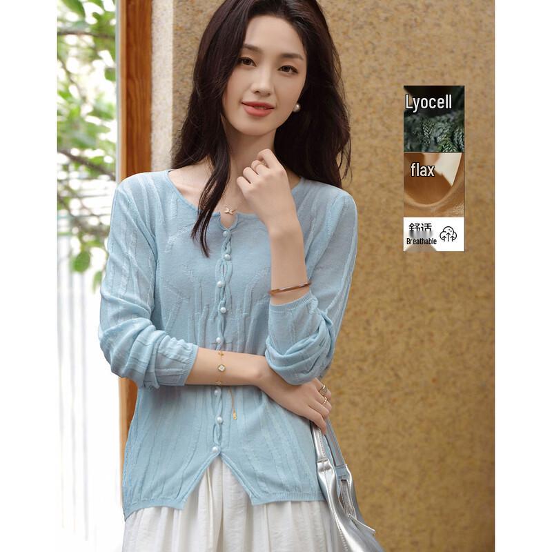 Women s V-Neck Jacquard Knit Linen Blend Cardigan M