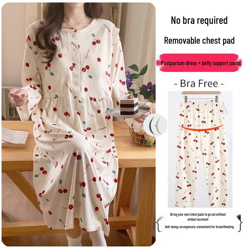 Maternity Labor Gown & Nursing Pajama Set with Built-in Bra for Spring/Summer