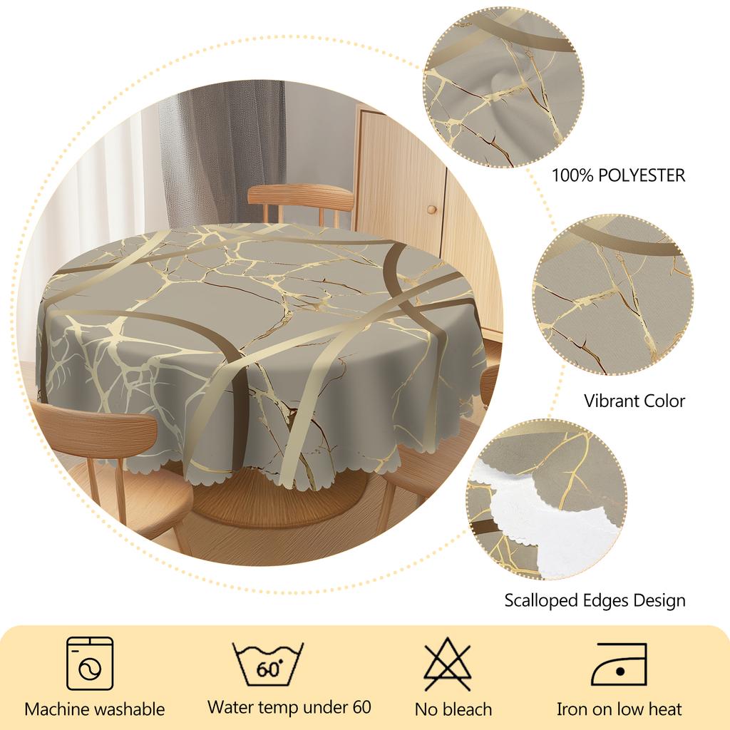 1 kus elegantního gradientního pozlaceného mramorového tištěného ubrusu, proces embosování okrajů, kulatý a obdélníkový, ideální pro venkovní oslavy, domácí kuchyni,