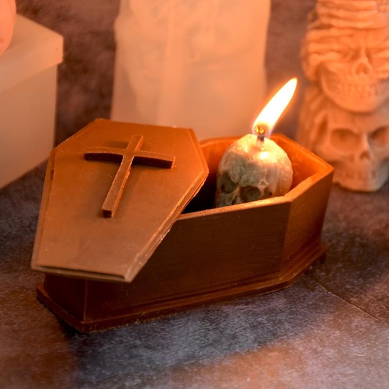 Ghosts and Coffin Silicone Mold Halloween Candle Mold Non-stick Easy to De-mold for DIY Candle Plaster Halloween Decor