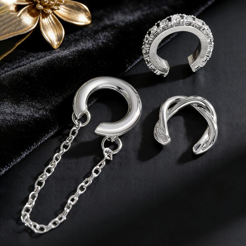 3Pcs Fashion Rhinestone Decor Ear Cuff Earrings for Woman Exquisite Metal Multi-Layer U-Shaped 2026 New Arrival Ear Clip Jewelry