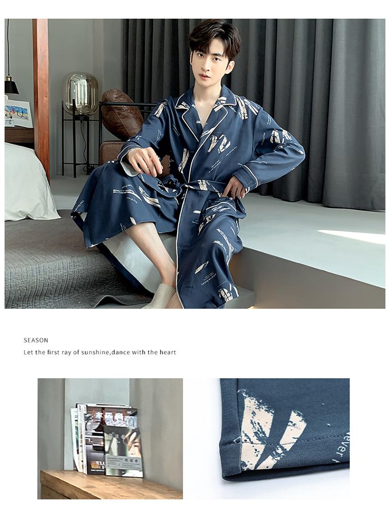 Herren Langarm Baumwoll Bademantel Pyjama Set - Frühling/Herbst Stil, Leichtgewicht, Übergröße