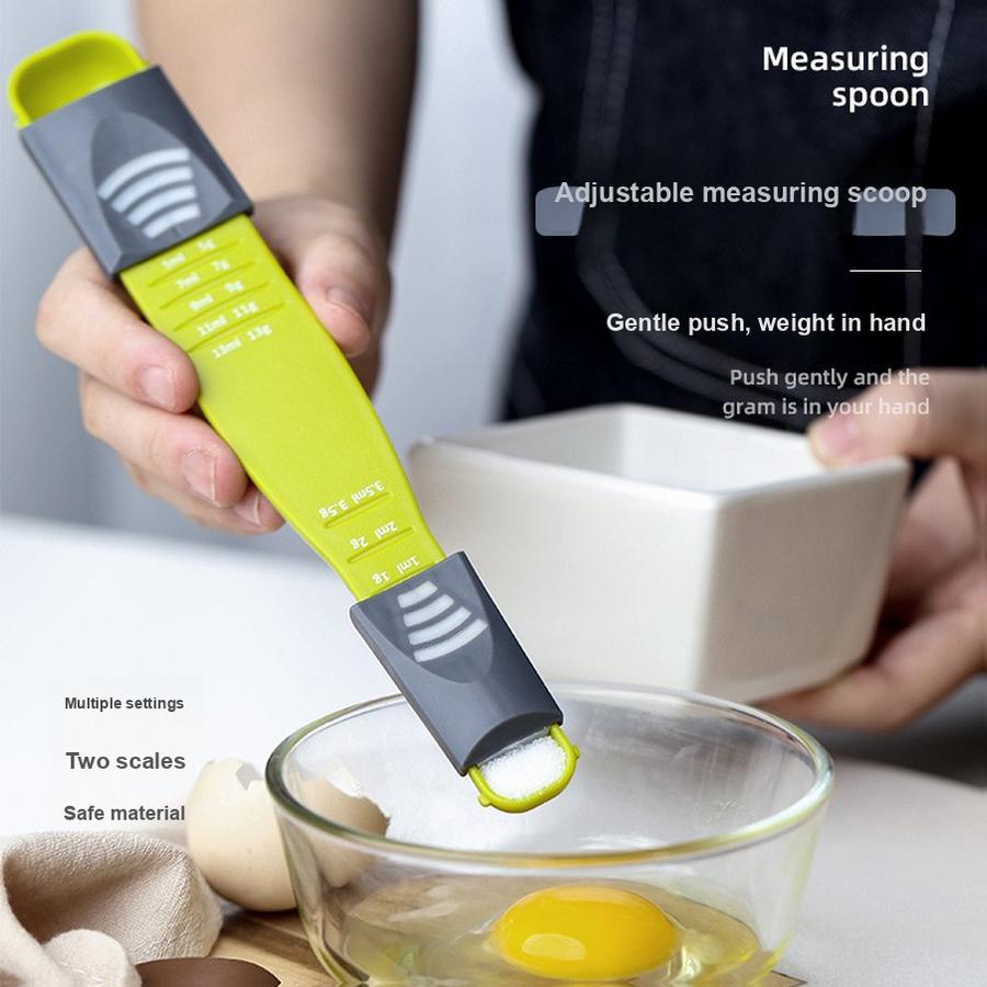 Küchenhaushalt Verstellbare Messlöffel mit Skala Gramm Kontrolle Salz Milchpulver Löffel Messskalenlöffel Verkauf