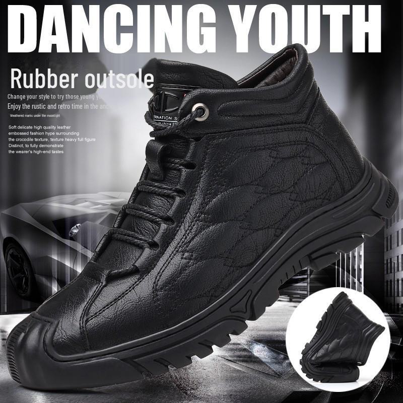 Men's Winter Cotton Leather Boots: Plus Velvet Warm, Non-Slip, Casual Outdoor, Snow & Dad Shoes