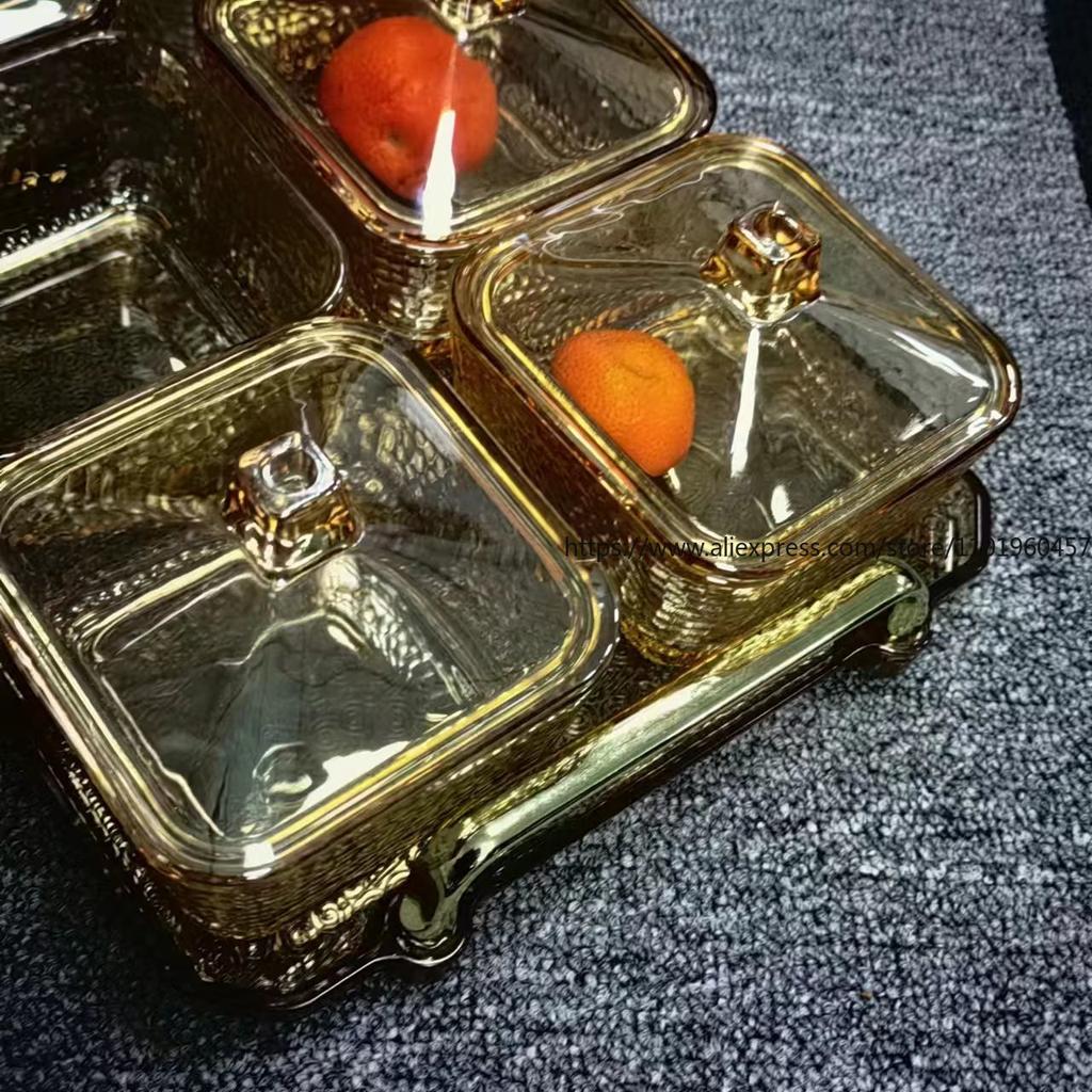 European High-End Amber Snack Box Set Multi-Compartment Option Suitable for Household Snack Storage Serving