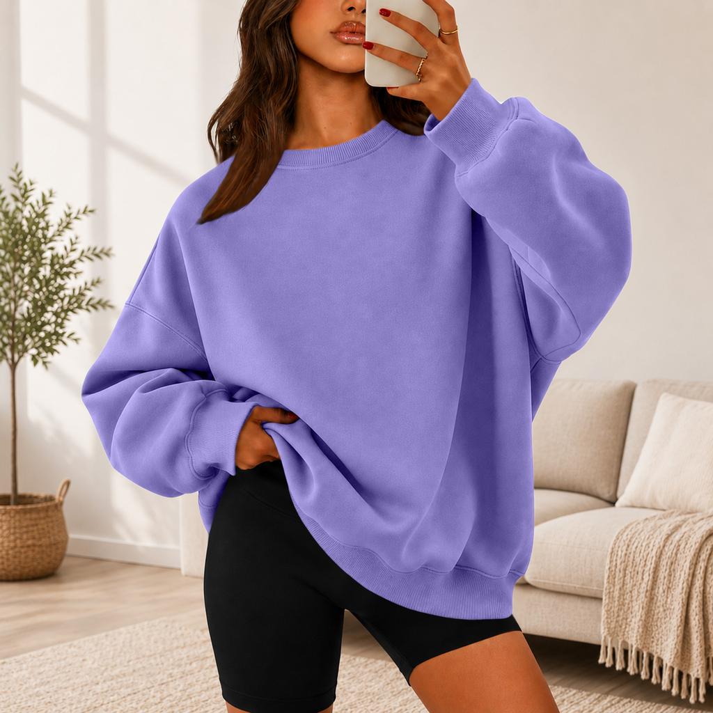 Women's Color Crewneck Sweatshirt Loose Fit Casual Pullover for Everyday Wear