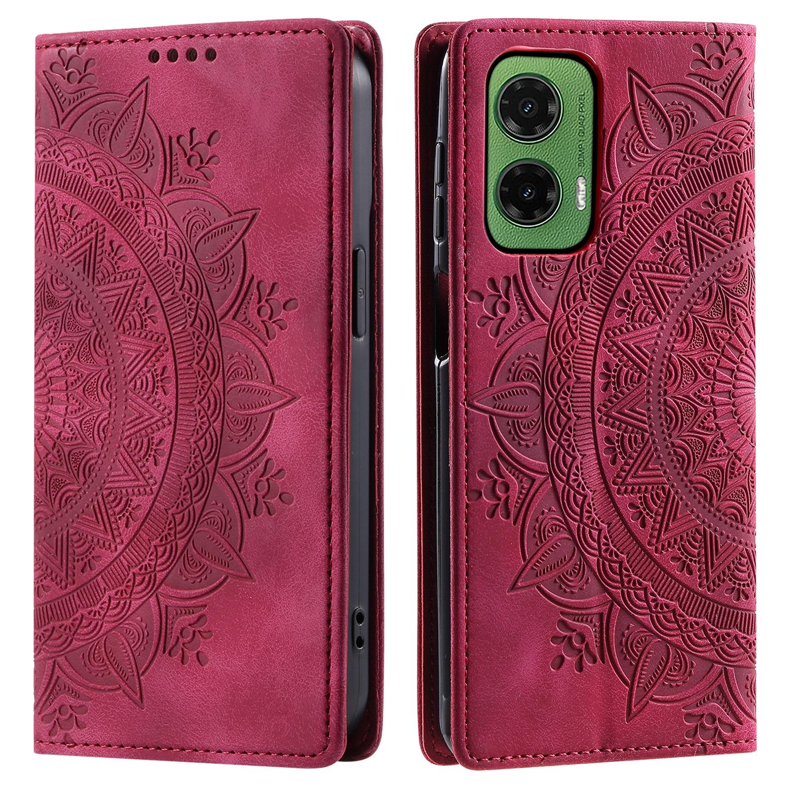 

For Motorola Moto G35 5G Case Mandala Pattern Magnetic Closing Leather Phone Cover Rose