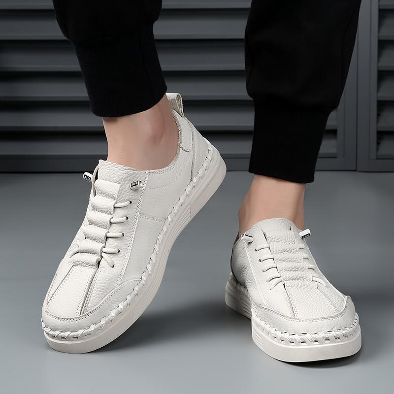 Men Leather Walking Shoes Spring Summer New Trendy All-match Platform Casual Shoes British Leather Sneakers Mens Slip On Flats