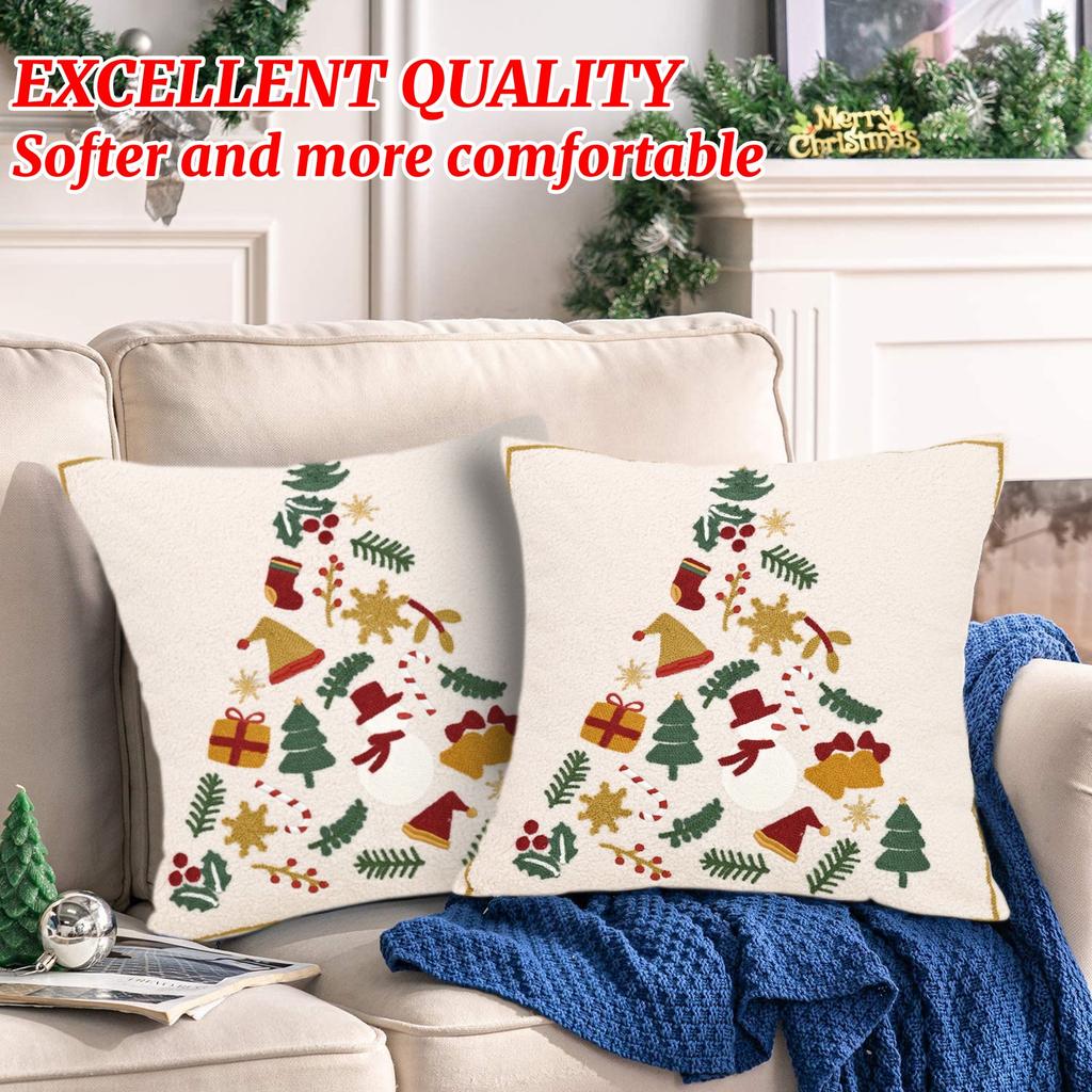Christmas Holiday, Pillowcase, Teddy Velvet Embroidered Christmas Tree, Gift Living Room Sofa Pillow Cushion Cover.