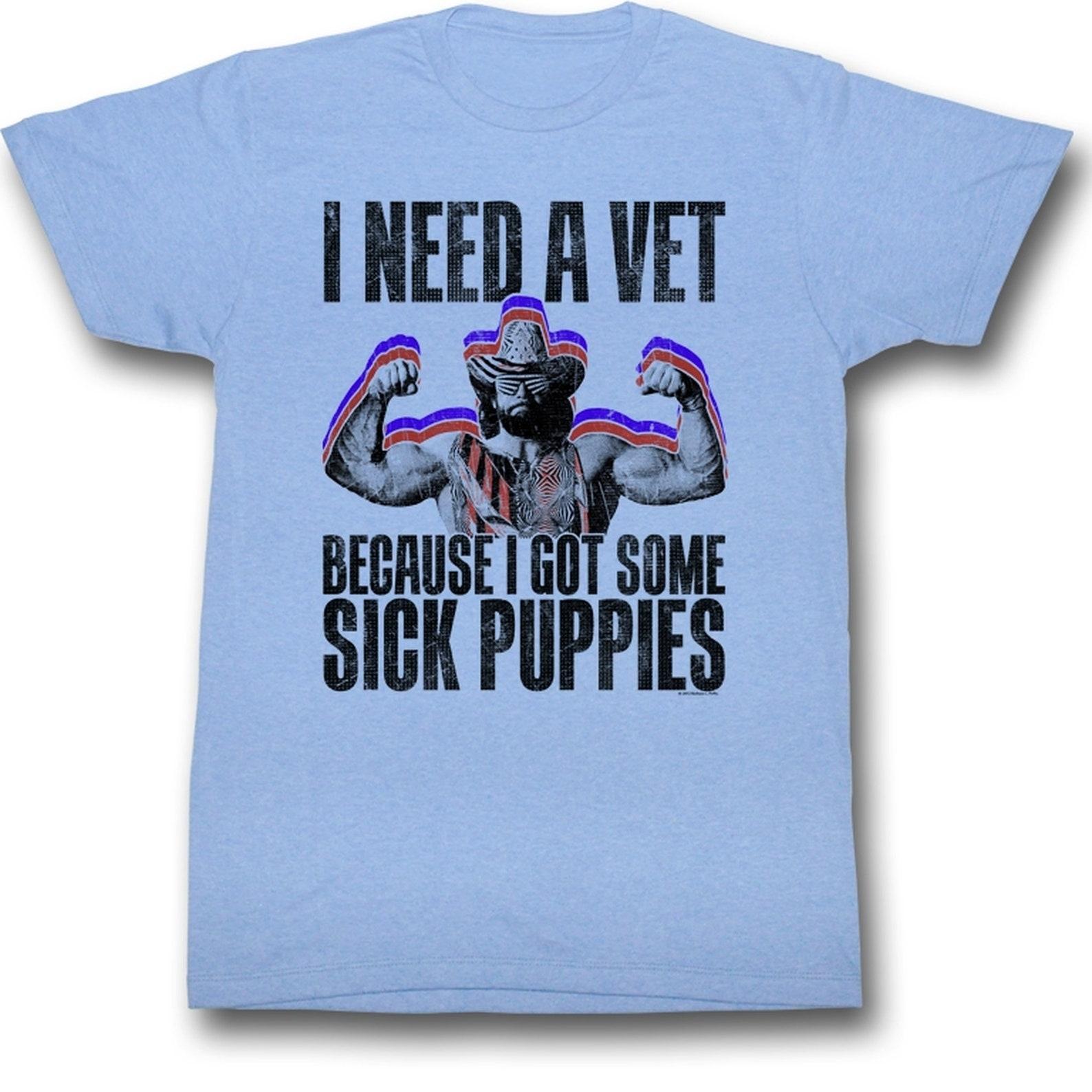 Macho Man Sick Puppies Light Blue Heather Adult T-Shirt S