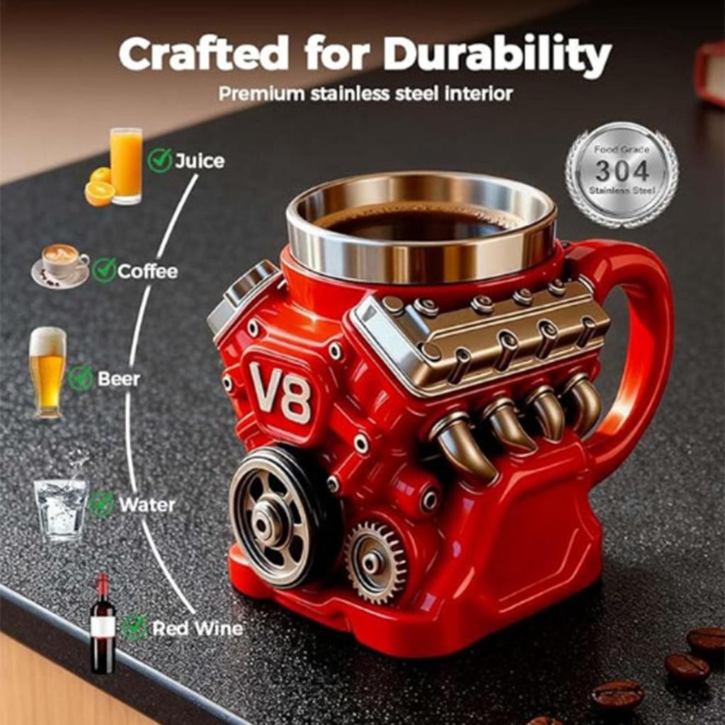V8-Motoren-Kaffeebecher Handgefertigter Kaffeebecher Für Auto-Liebhaber Lustig 3D Große Kapazität Tee-Heißgetränke-Becher Für Zuhause Büro