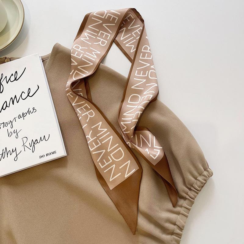 Scarf di Seta Serie Colore Khaki Nude di Alta Qualità, Fascia per Capelli, Nastro Legato sui Capelli, Fiocco Lungo, Nastri di Raso Vintage, Accessori per Capelli