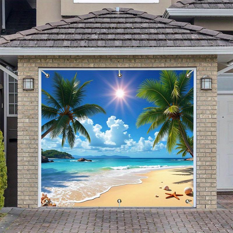2D Plane Turquoise-colored Ocean Palm Trees and Sandy Beach Indoor and Outdoor Party Decorations Polyester Fiber