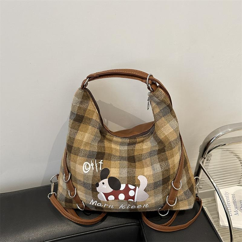 

Autumn and winter retro tote bag women s 2025 new large-capacity multi-functional travel backpack plaid shoulder commuter bag