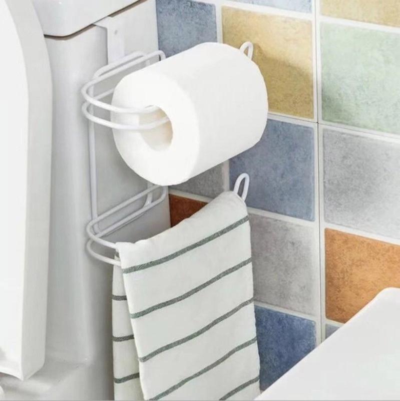 Easy to Install Double Layer Towel and Toilet Paper Rack Hanging Tissue Roll Dispenser Bathroom Organization Tool