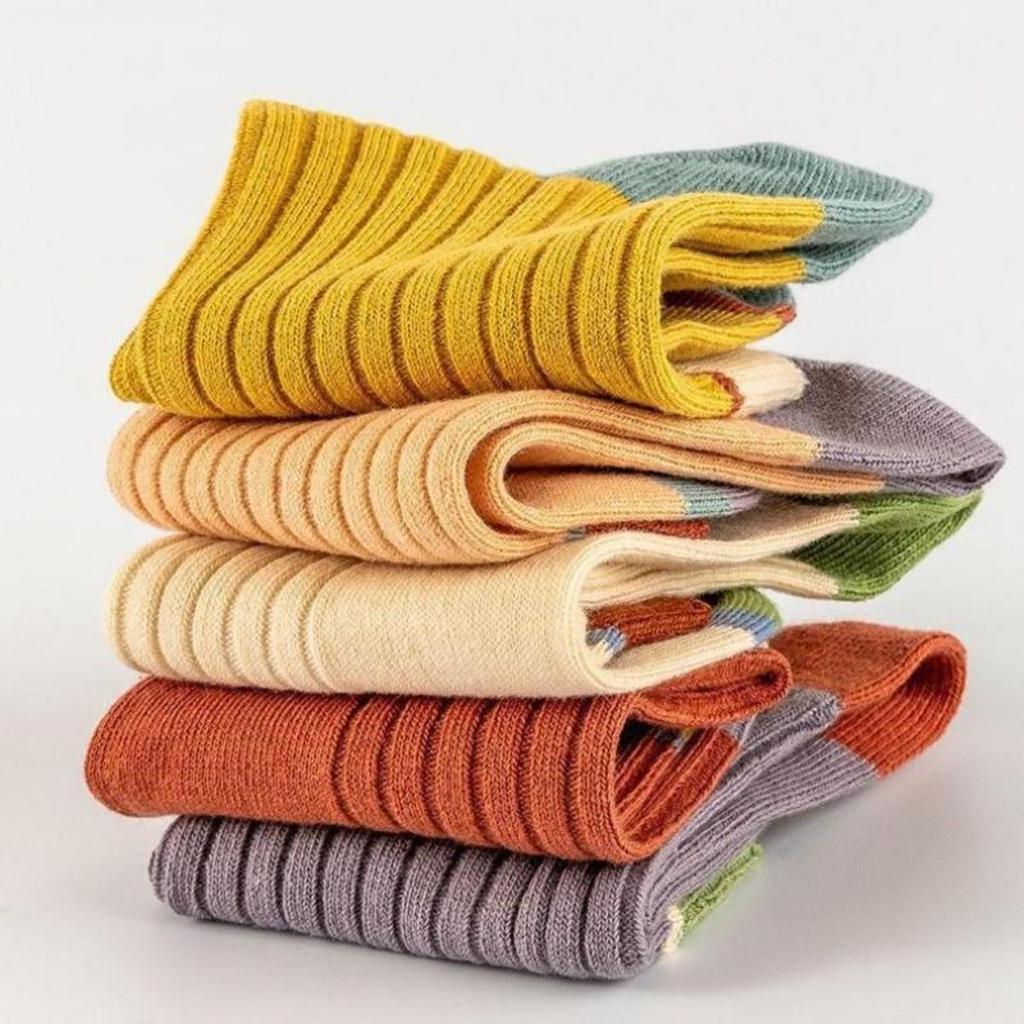 5 Paar Damen-Socken mit Spleiß-Design in Bonbonfarben, gerippt in der Mitte des Schlauchs, atmungsaktiv, schweißabsorbierend, hochelastisch