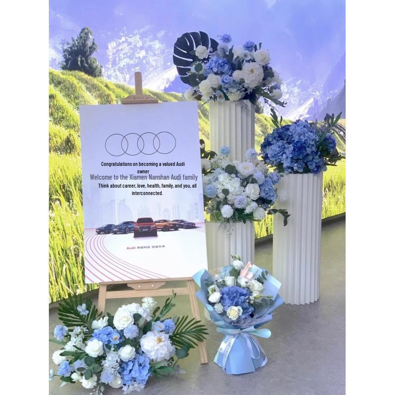 Artificial Flower Column Wedding Decorations with Car Delivery Ceremony and Roman Style Welcome Board