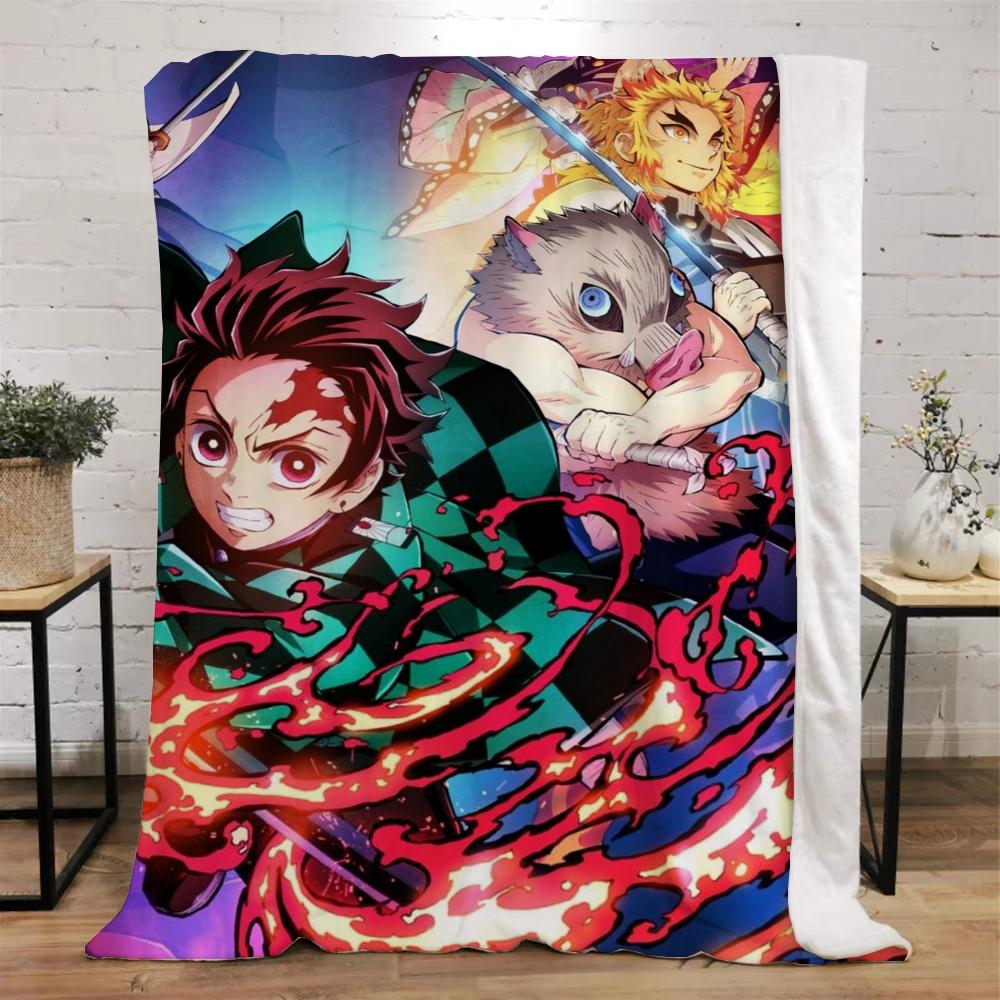 Demon Slayer Funny Blanket Bed Custom Blankets & Throw Microfiber Bedding Home and Decoration Beach Towel Knitted Plaid Knee Nap